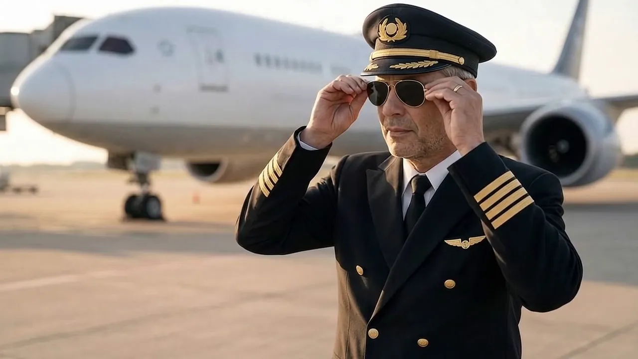 Marcus in his captain uniform on the tarmac